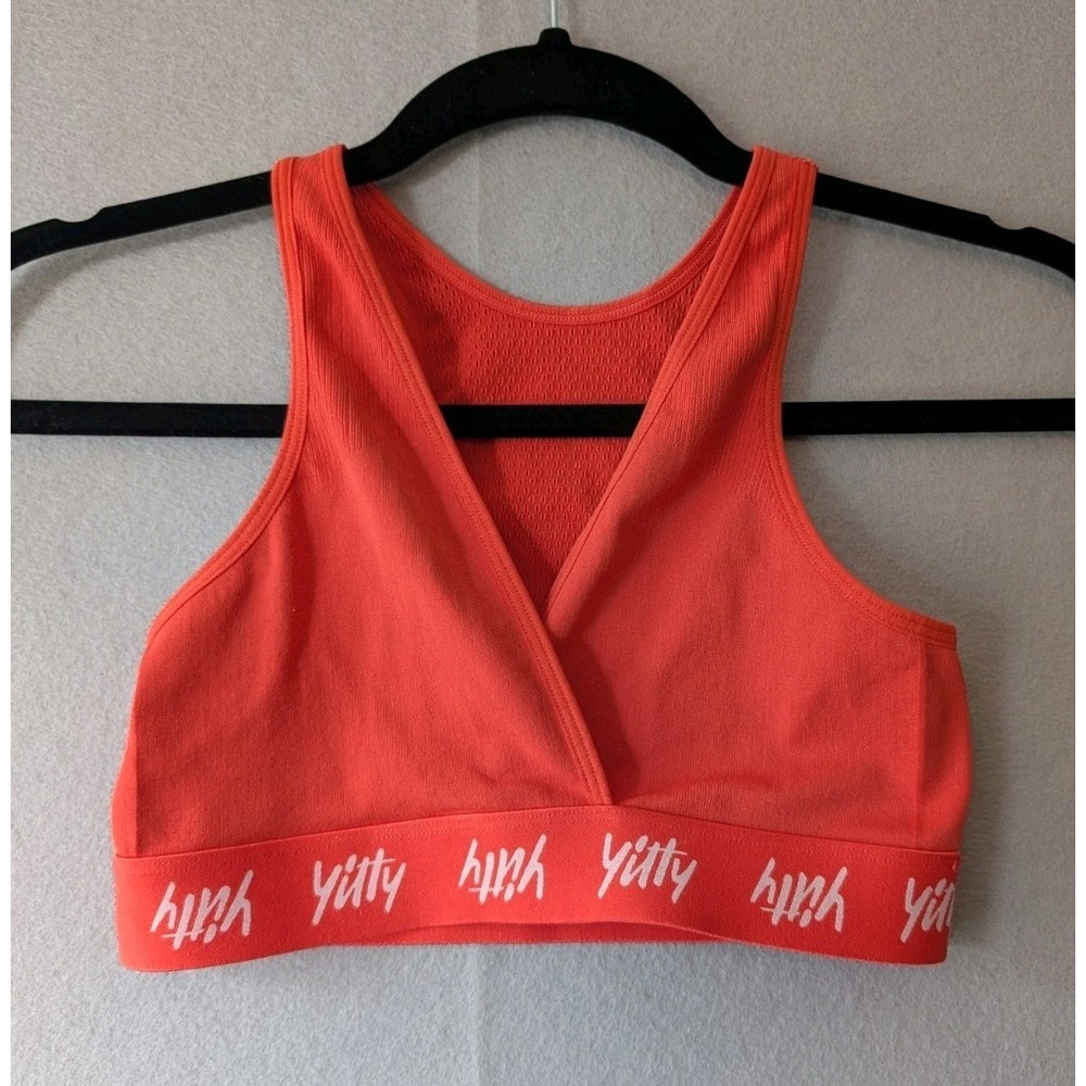 Yitty Women's Orange Cross Front Sleeveless Racerback Pullover Sports Bra Size S